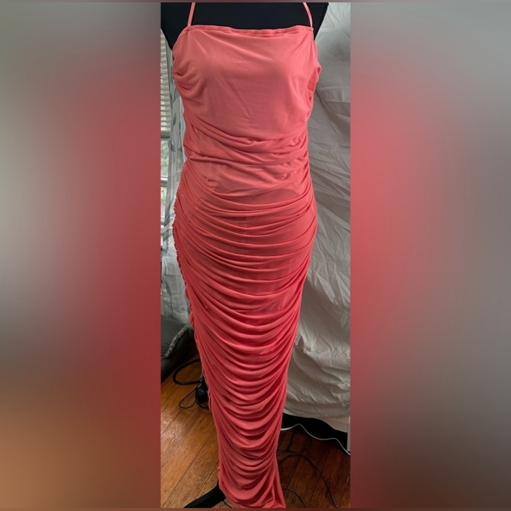 Venus Elegant Peach Ruched Dress Size Medium